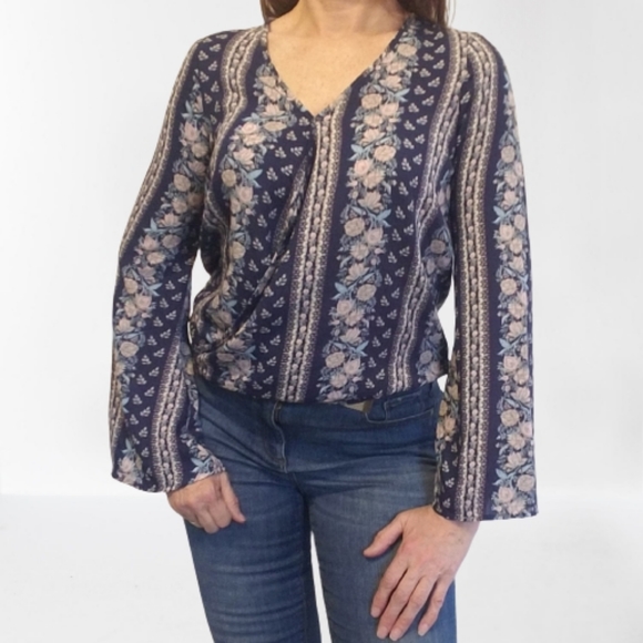 Blue and Pink Boho Floral Blouse - Picture 9 of 9